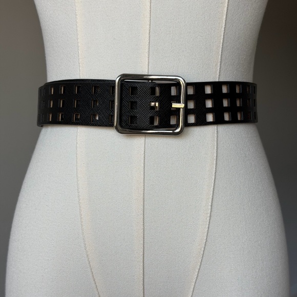 Unbranded Accessories - Chic Black Square-Cut Perforated Casual Faux  Leather Belt-M/L